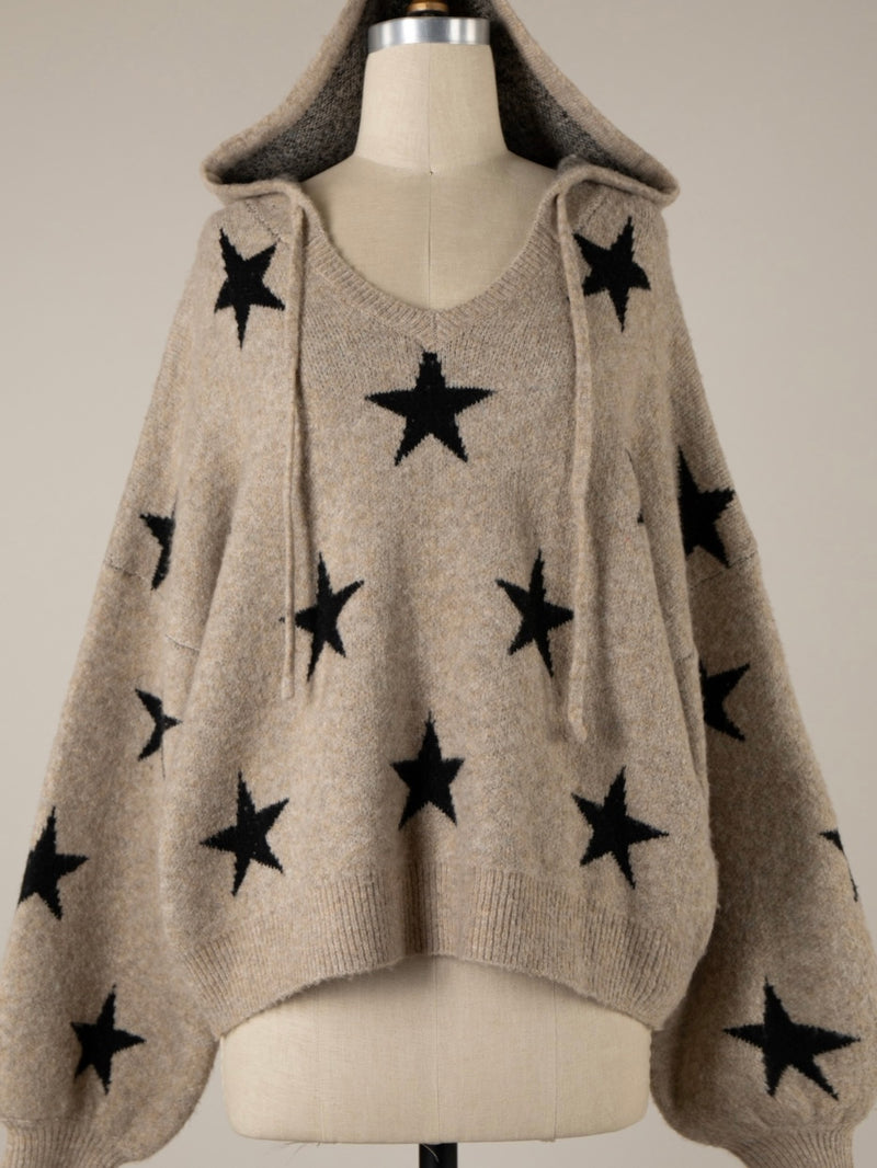 Taupe Black Star Hoodie Sweater
