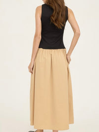 Black Beige Drop Waist Midi Dress