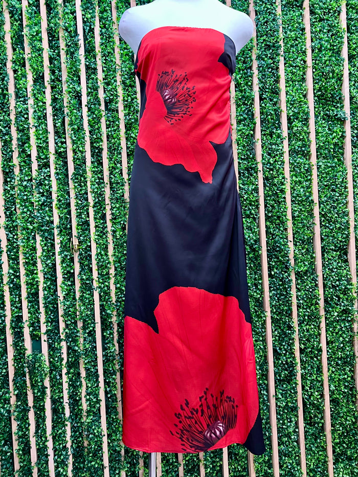 Beautiful Black Red Flower Strapless Long Dress
