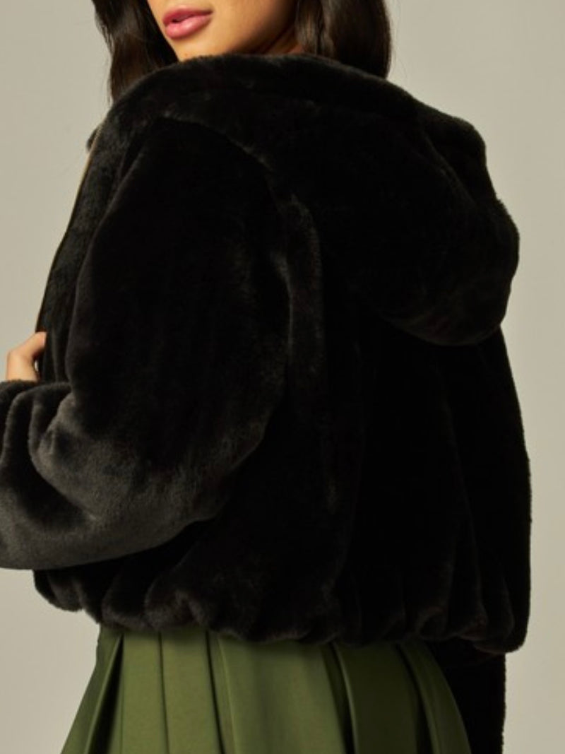 Black Faux Fur Hooded Jacket