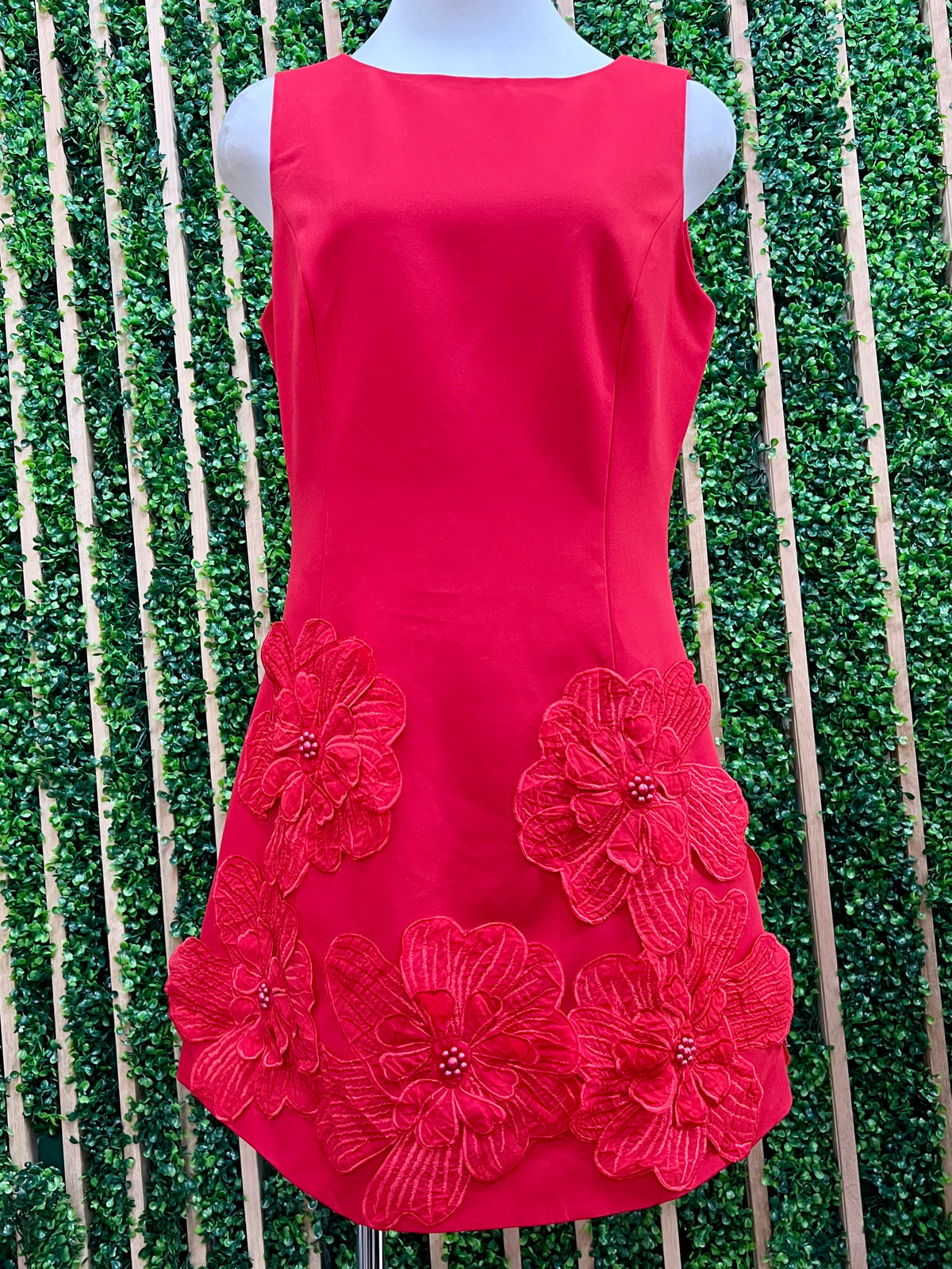 Beautiful Red Organza Flower Short Dress