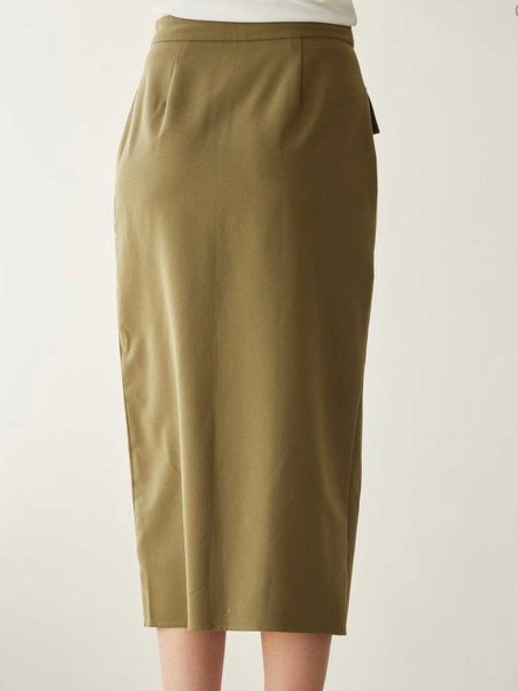 Olive High Waist Pocket Detail Midi Skirt