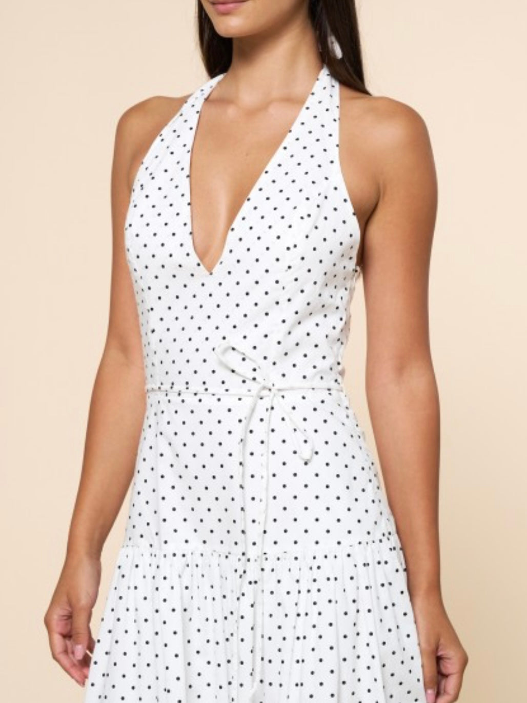 White Black Polka Dot Halter Maxi Dress