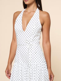 White Black Polka Dot Halter Maxi Dress