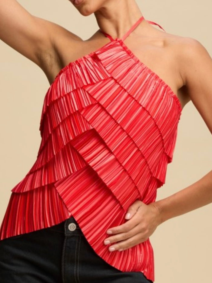 Beautiful Pleated Layers Halter Top