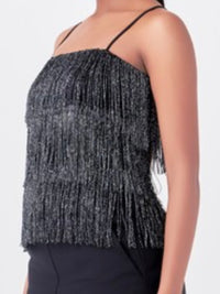 Black Metallic Fringe Strappy Top