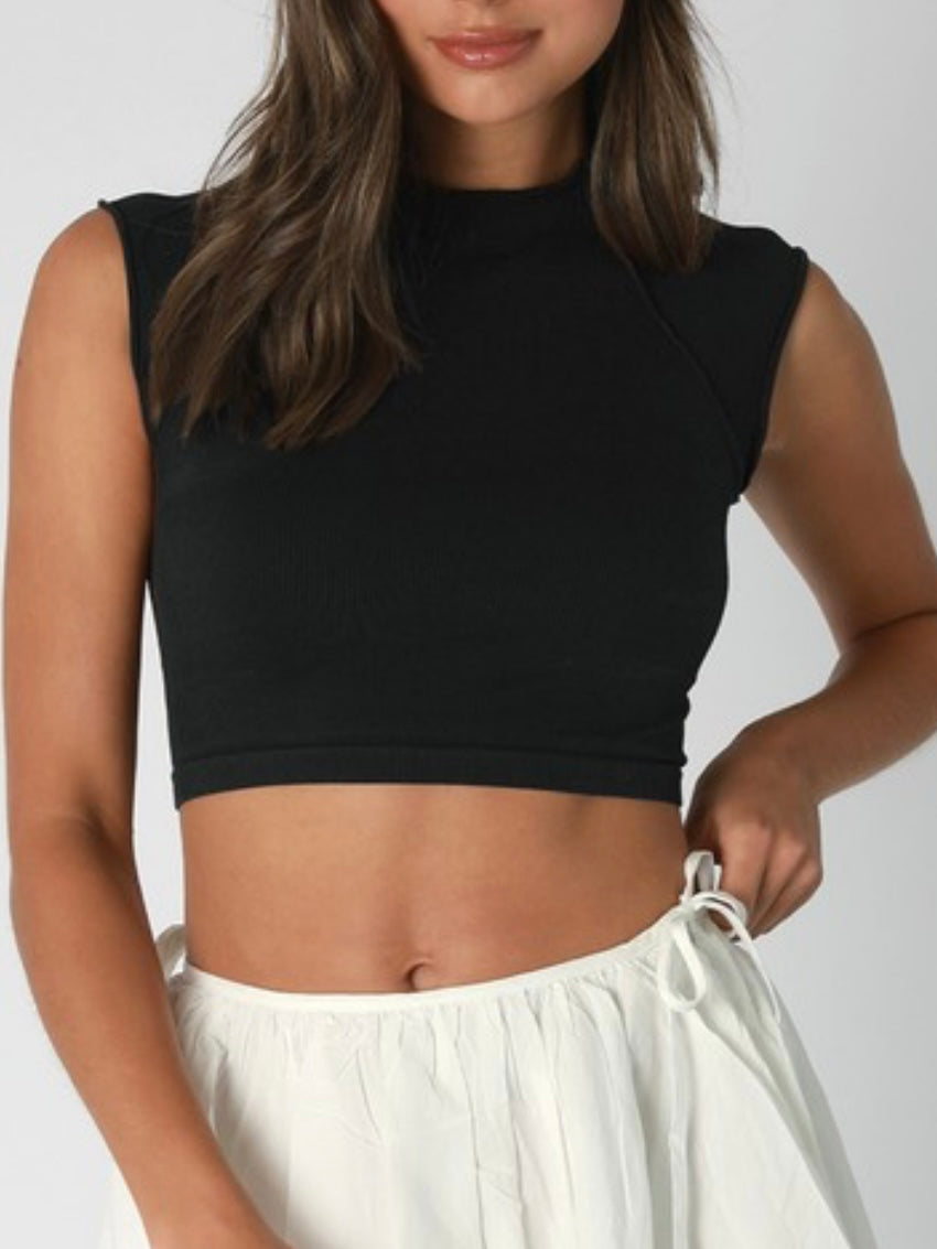 Exposed Seam Cap Sleeve Crop Top