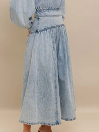 Light Acid Wash Fit and Flare Midi Skirt