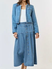 Braided Trim Denim Midi Skirt