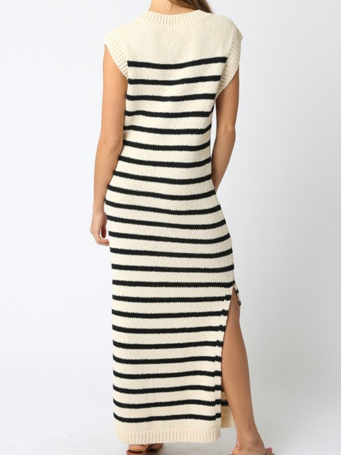 Striped Knit V Neck Sleeveless Maxi Dress