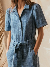 Bandana Denim Collared Jumpsuit