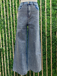 Wide Leg Crystal Studded Denim