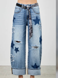 Star Patch Curved Barrel Jeans