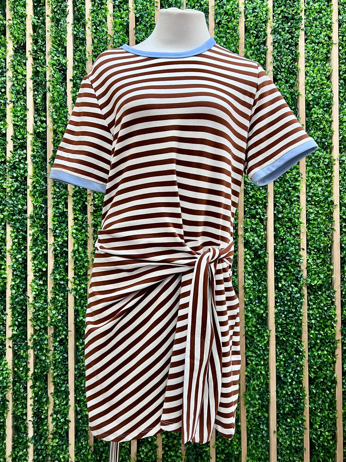 Striped Waist Tie Short Dress