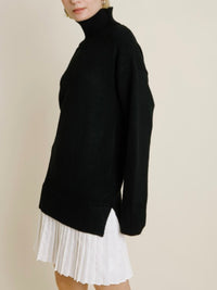 Black Pleated Hem Sweater Dress