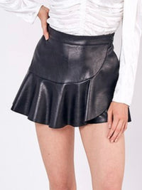 Black Pleather Ruffled Skort