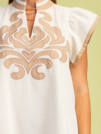 High Neck Embroidered V Neck Short Dress