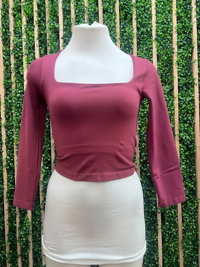 Square Neck Long Sleeve Basic Top