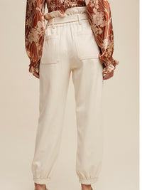 Cream Cinched Waist Denim Jogger
