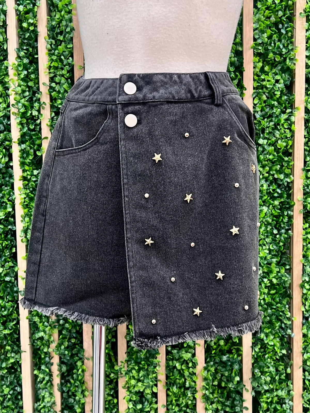 Star Stud Trim Denim Skort