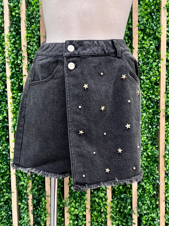 Star Stud Trim Denim Skort