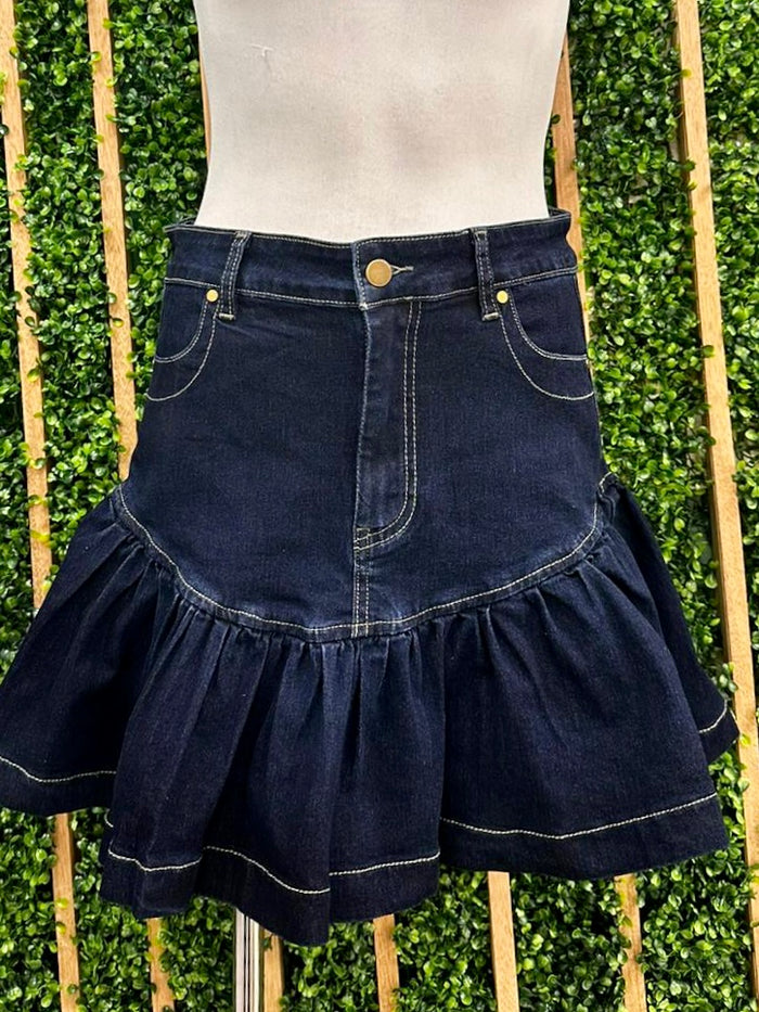 Dark Denim Fit And Flare Short Skirt