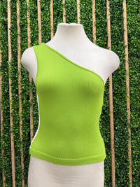 Side Stripe Ribbed One Shoulder Tank Top