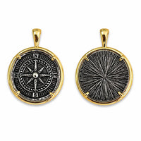 SJ Two-Tone Compass Pendant Cord Necklace
