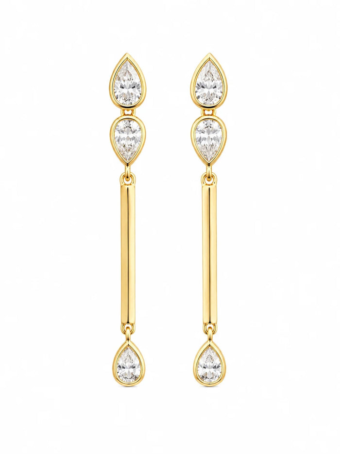 SJ Delphine Gold Teardrop Crystal Bar Drop Earrings
