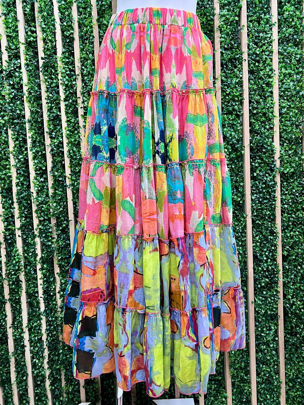 Beautiful Bright Print Boho Tiered Maxi Skirt