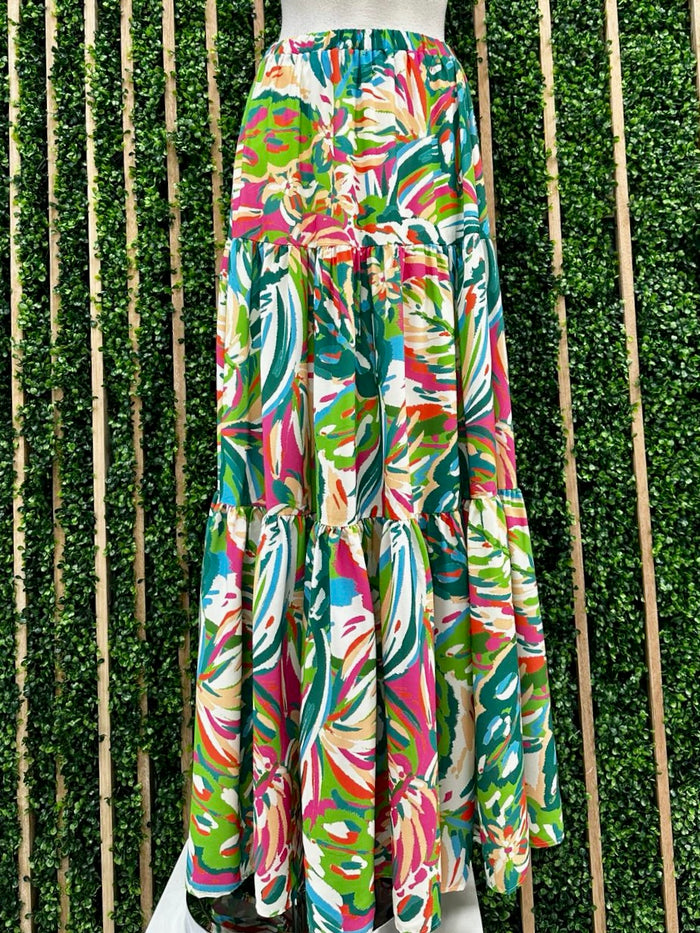 Green Pink Resort Maxi Skirt
