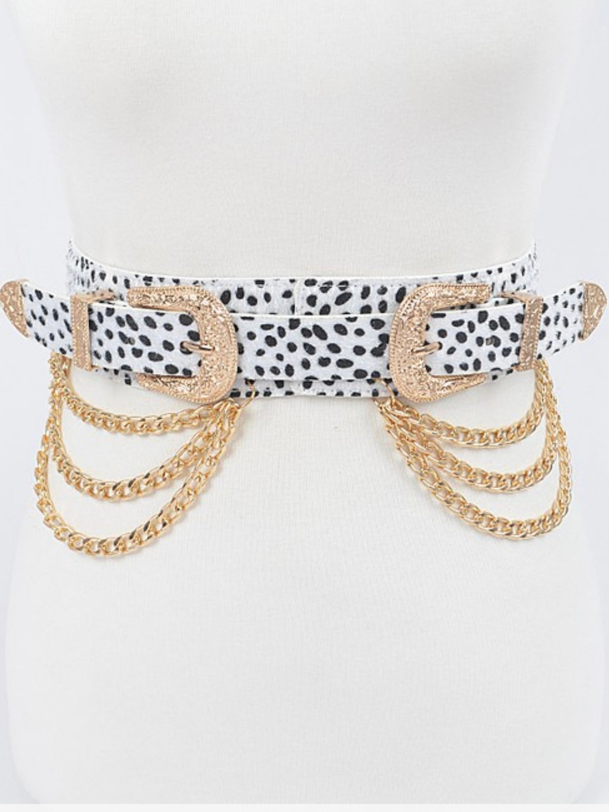 White Black Bandana Print Doublke Buckle Belt