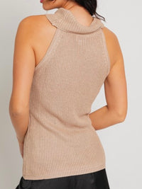 Taupe Metallic High Neck Knit Top
