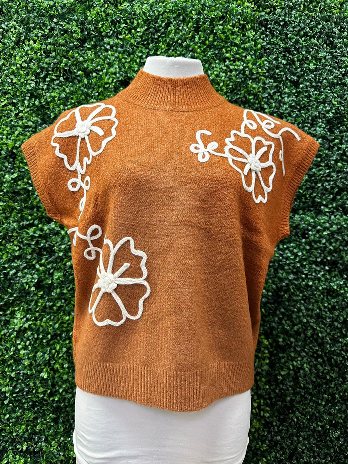 Ginger Flower Embroidered Knit Top