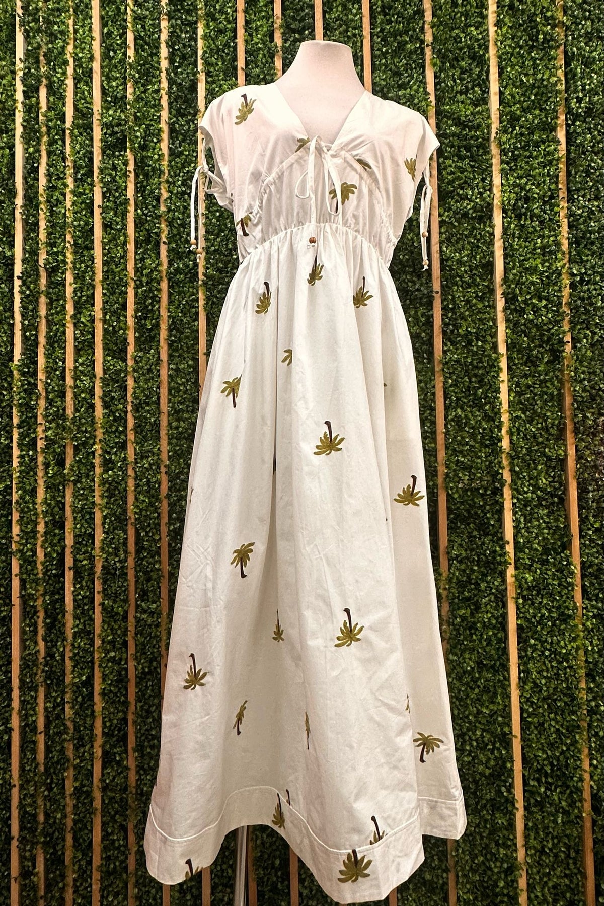Embroidered Palm V Neck Midi Dress