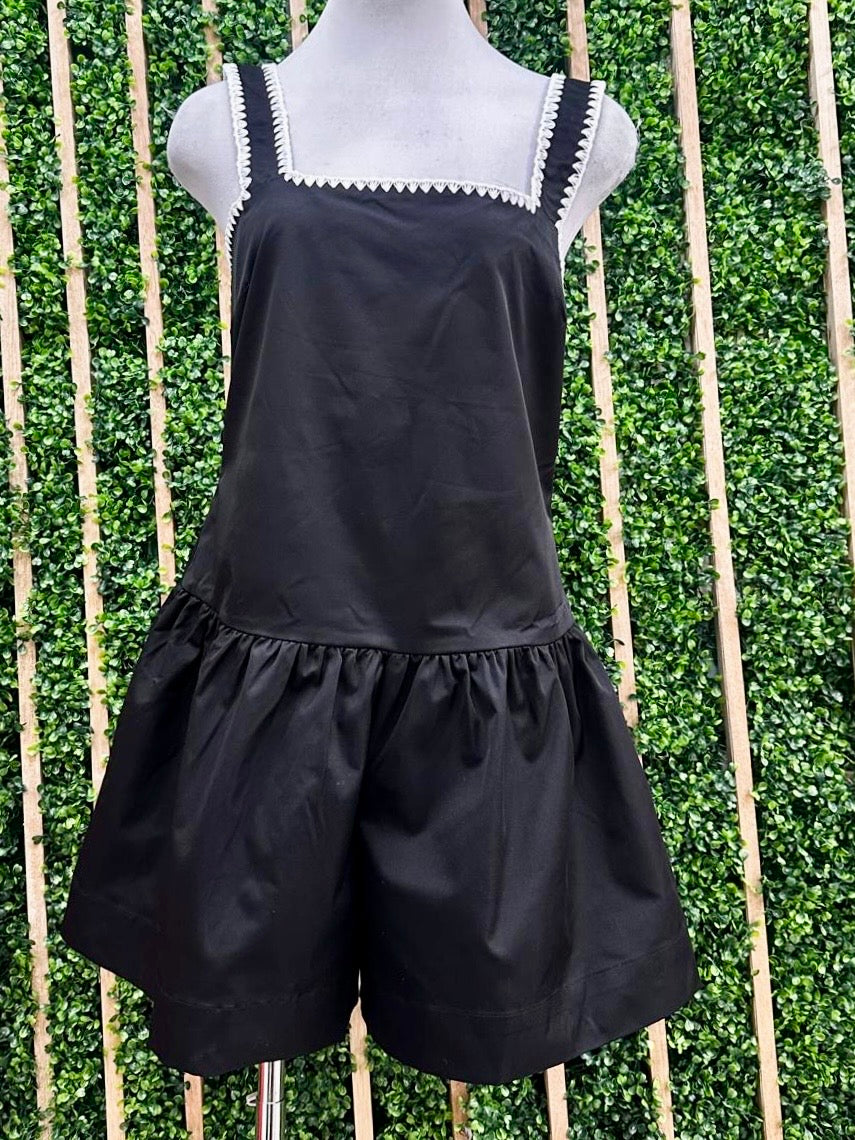 Stitch Trim Square Neck Drop Waist Romper