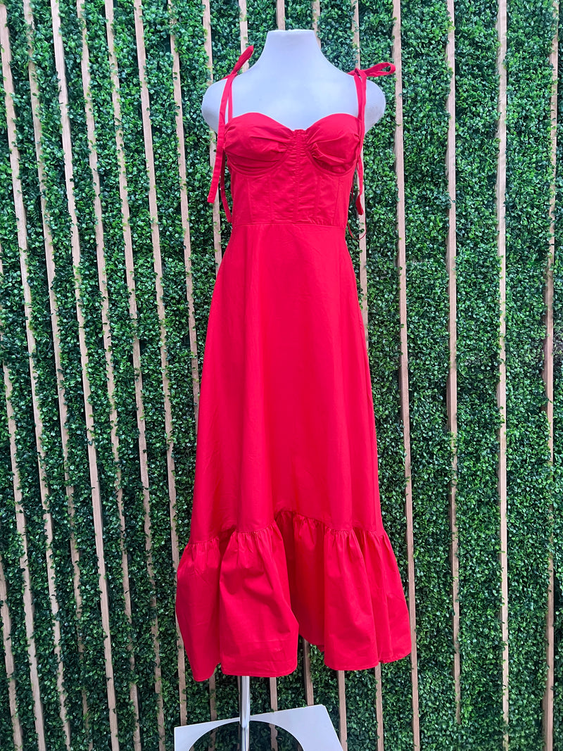 Beautiful Red Bustier Tiered Maxi Dresss