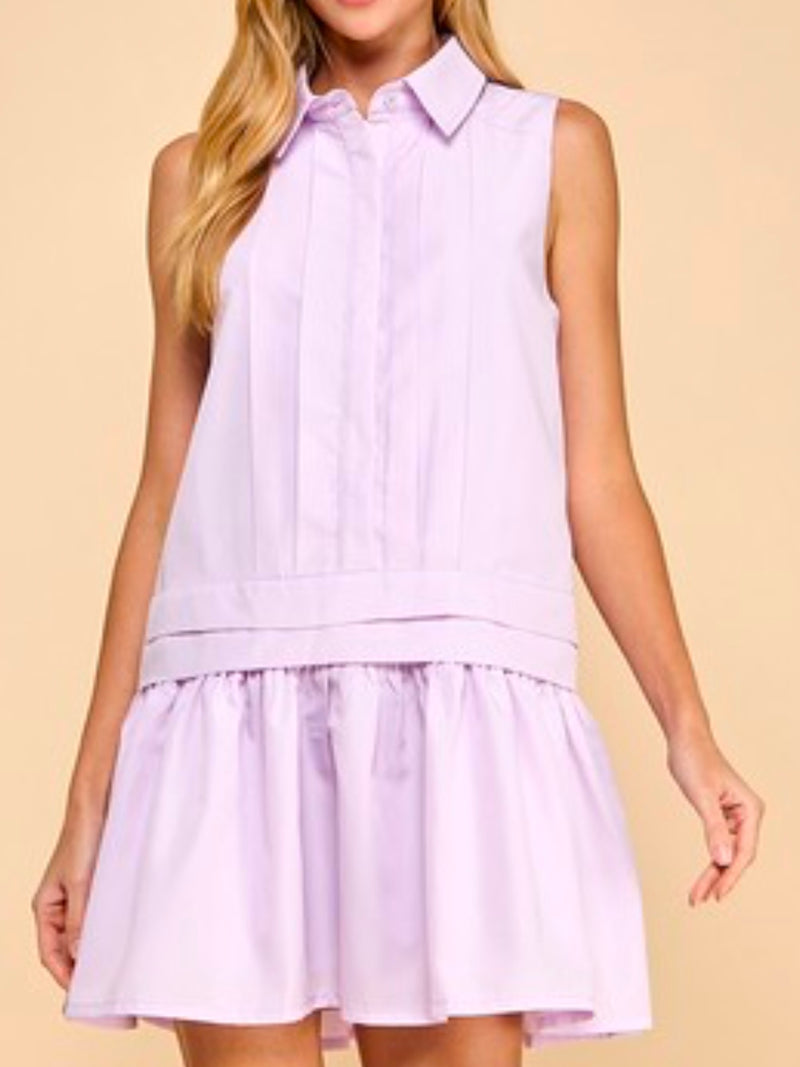 Sleeveless Collared Drop Waist Short Dress