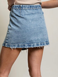 Stone Washed Wrap Denim Skirt