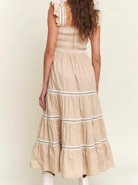 Beautiful Khaki Ivory Tiered Maxi Dress