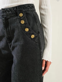 Button Detail Wide LEg Denim Pants