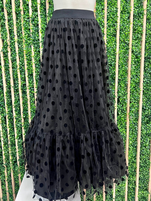 Beautiful Black Dots Tulle Maxi Skirt