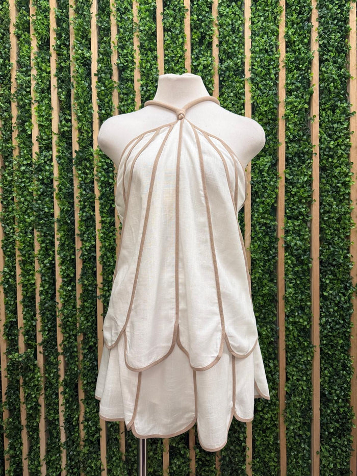 Scallop Trim Linen Halter Top