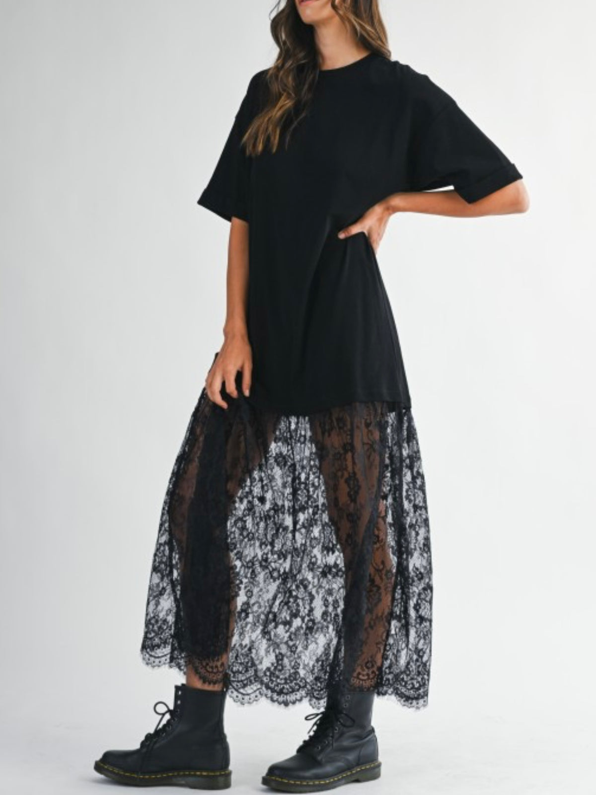 Oversize Lace Contrast Skirt Shirt Dress
