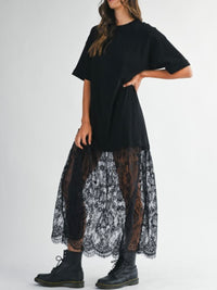Oversize Lace Contrast Skirt Shirt Dress