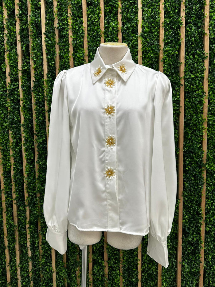 Beautiful Button Detail White Stina Blouse