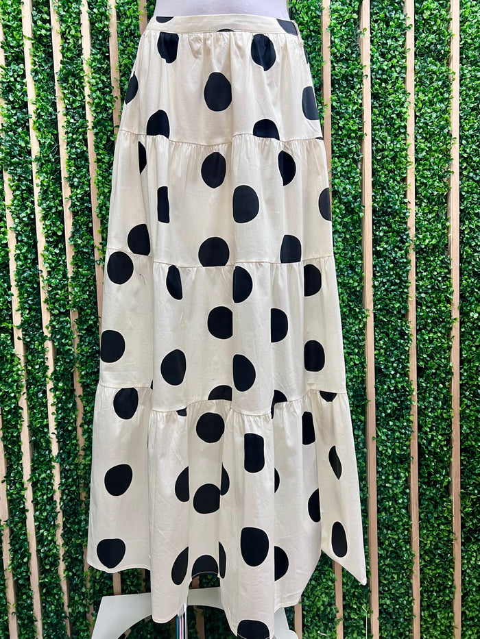 Black & White Polka Dot Tiered Maxi Skirt