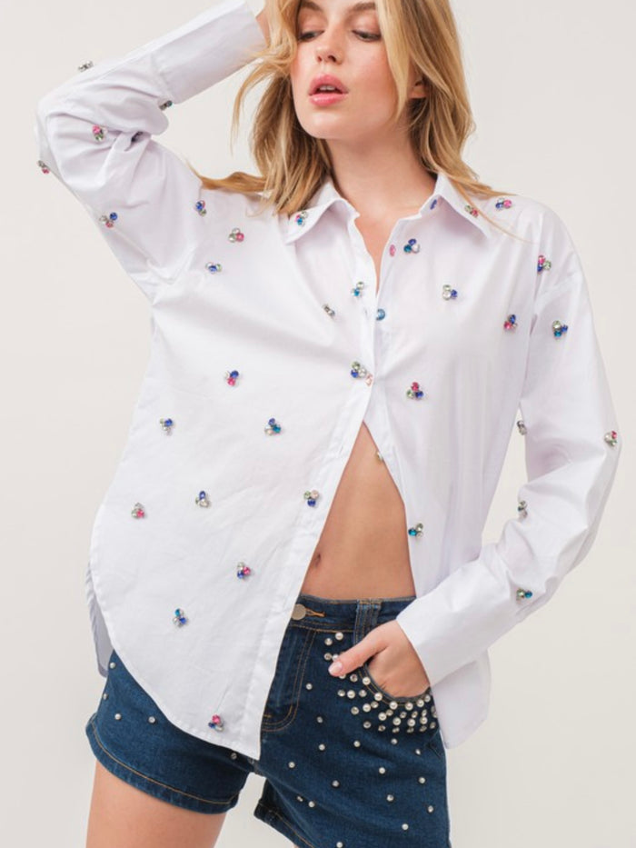 Multicolor Rhinestone Trio Embellished Blouse