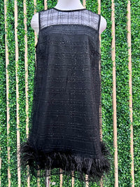 Black Feather Tweed Party Dress