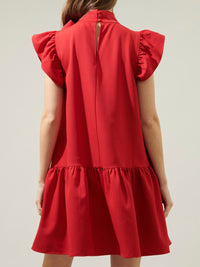 Red Neck Tie Ruffle Short Dress